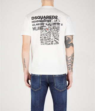 Dsquared2 T-Shirt Ceresio Map Back Print Vit Herr