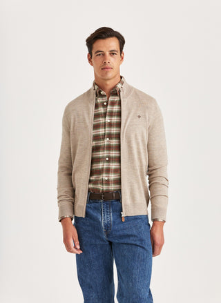 Morris Merino Zip Cardigan Khaki Herr