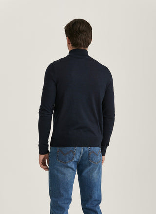 Morris Merino Zip Cardigan Marinblå Herr