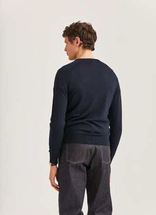 Morris Merino Vneck Marinblå Herr