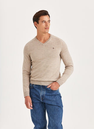 Morris Merino Vneck Khaki Herr