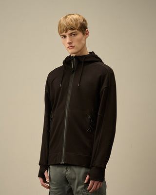 Hooded Open Diagonal Fleece BLACK