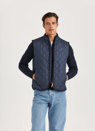 Morris Teddy Quilted Vest Herr 59 Marin Blå