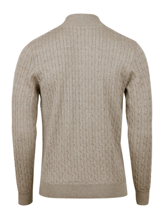 Stenströms beige merino cable half zip herr tröja