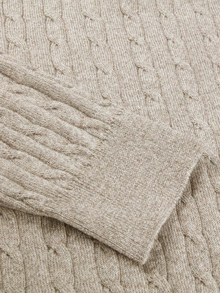 Stenströms beige merino cable half zip herr tröja