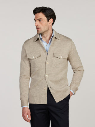 Stenströms Milano Knitted Merino Wool Overshirt Beige