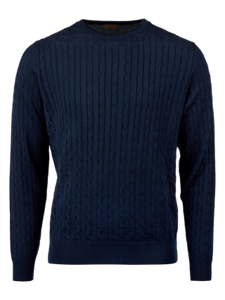 Stenströms navy merino cable crew neck herr tröja