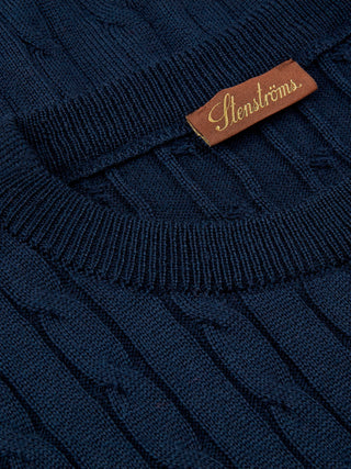 Stenströms navy merino cable crew neck herr tröja