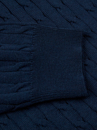 Stenströms navy merino cable crew neck herr tröja
