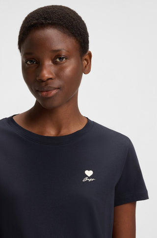 BOSS Dam T-shirt i Mörkblå bomull med motiv på bröstet