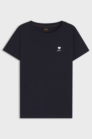 BOSS Dam T-shirt i Mörkblå bomull med motiv på bröstet