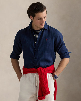 Custom Fit Linen Shirt Navy