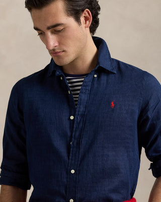 Custom Fit Linen Shirt Navy