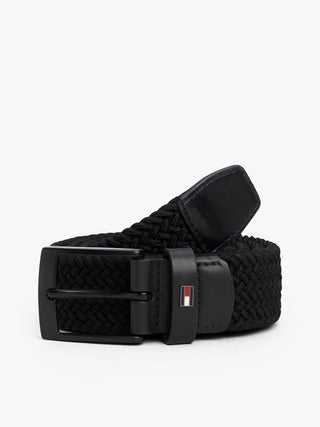 Tommy Hilfiger Bälte Herr – Svart Flätat Elastiskt Bälte med Metallspänne