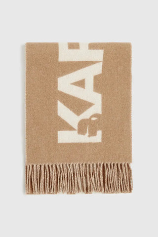 Karl Lagerfeld Halsduk Dam – Mönstrad Scarf med Ullblandning Caramel