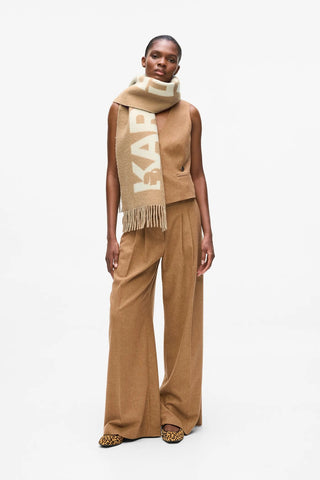 Karl Lagerfeld Halsduk Dam – Mönstrad Scarf med Ullblandning Caramel