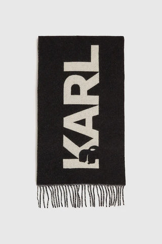 Karl Lagerfeld Halsduk Dam – Mönstrad Scarf med Ullblandning Black/White