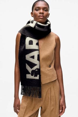 Karl Lagerfeld Halsduk Dam – Mönstrad Scarf med Ullblandning Black/White