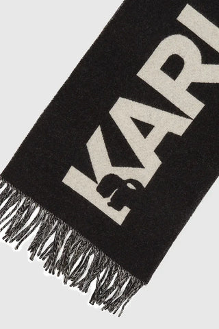 Karl Lagerfeld Halsduk Dam – Mönstrad Scarf med Ullblandning Black/White