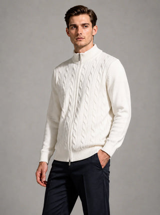 Double Way Zip Knit Cardigan White