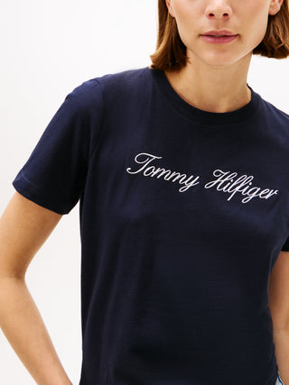 Tommy Hilfiger Broderad Signatur T-shirt Dam Navy