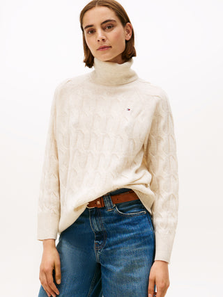 Tommy Hilfiger Polotröja Dam – Beige Stickad Ullmix