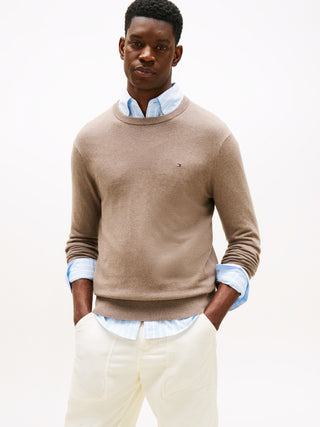 Tommy Hilfiger Tröja Herr – Cotton Cashmere Crew Neck Beige