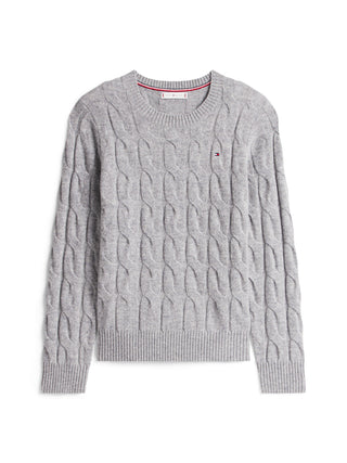 Tommy Hilfiger Tröja Dam – Grå Soft Wool Cable Knit Rundhalsad