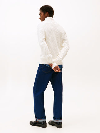 Tommy Hilfiger Tröja Herr – Cable Knit Half Zip Jumper Vit