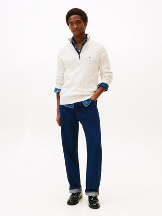 Tommy Hilfiger Tröja Herr – Cable Knit Half Zip Jumper Vit