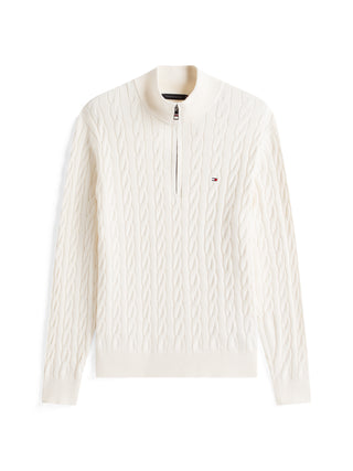 Tommy Hilfiger Tröja Herr – Cable Knit Half Zip Jumper Vit