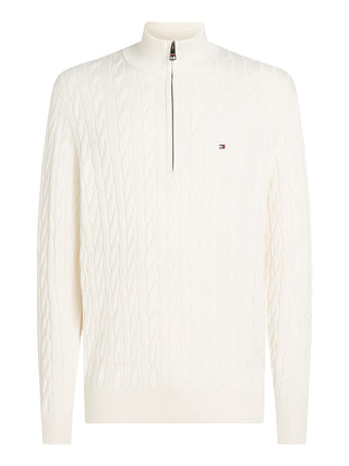 Tommy Hilfiger Tröja Herr – Cable Knit Half Zip Jumper Vit