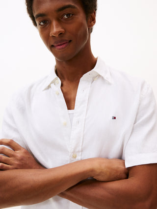 Tommy Hilfiger Kortärmad Linneskjorta Vit Herr