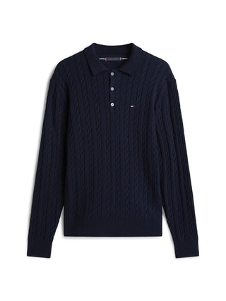 Tommy Hilfiger Långärmad Kabelstickad Pike Marin Blå Herr
