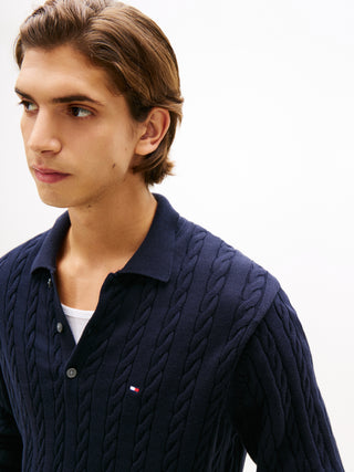 Tommy Hilfiger Långärmad Kabelstickad Pike Marin Blå Herr