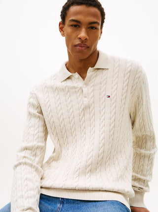 Tommy Hilfiger Långärmad Kabelstickad Pike Beige Herr