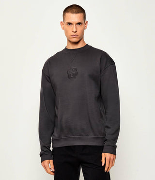 BOSS Tröja Herr – Grå Bomullssweatshirt med Double-B Monogram