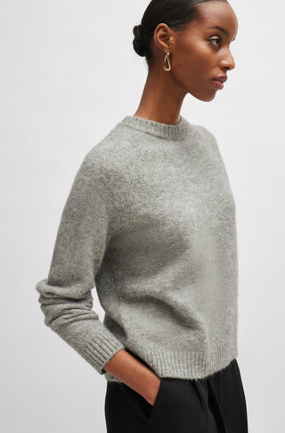 BOSS Tröja Dam – Rundhalsad Stretchtröja i Lyxig Bomullsblandning