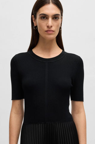 BOSS Klänning Dam – Stickad Klänning med Plisserad Kjol Fadridi