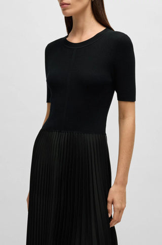 BOSS Klänning Dam – Stickad Klänning med Plisserad Kjol Fadridi