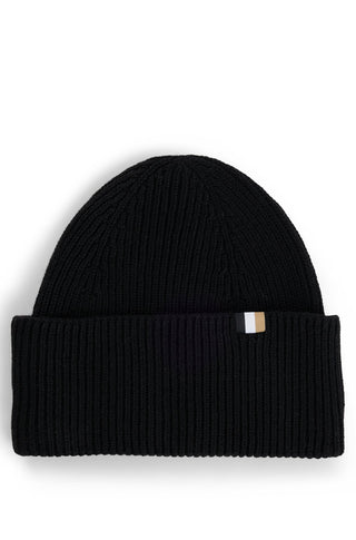 BOSS Mössa Dam – Ribbstickad Beanie med Signature Stripe Black