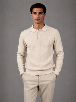 Mandro Milano Knit Long-Sleeve Polo Sand
