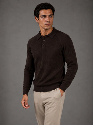 Mandro Milano Knit Long-Sleeve Polo Espresso