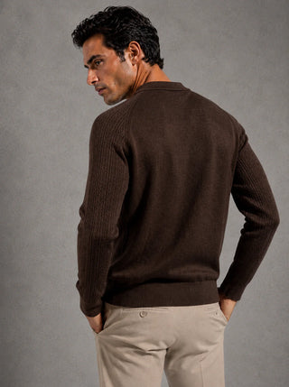 Mandro Milano Knit Long-Sleeve Polo Espresso