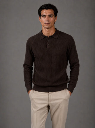 Mandro Milano Knit Long-Sleeve Polo Espresso