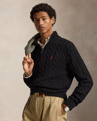 Polo Ralph Lauren Cable-Knit Cotton Quarter-Zip Sweater Navy