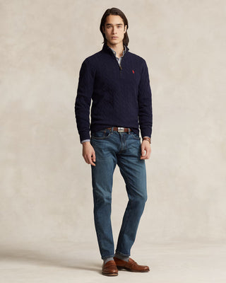 Polo Ralph Lauren Cable-Knit Wool-Cashmere Quarter-Zip Navy