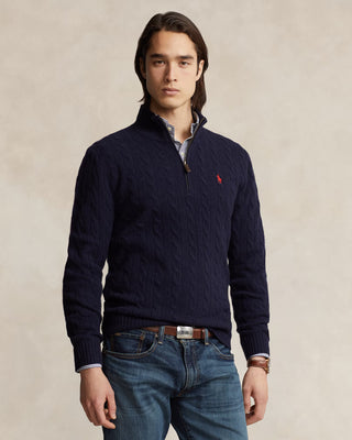Polo Ralph Lauren Cable-Knit Wool-Cashmere Quarter-Zip Navy
