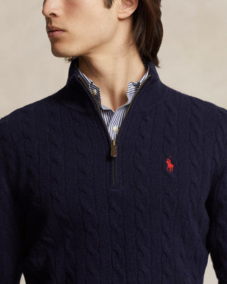 Polo Ralph Lauren Cable-Knit Wool-Cashmere Quarter-Zip Navy