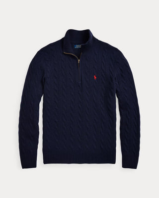Polo Ralph Lauren Cable-Knit Wool-Cashmere Quarter-Zip Navy